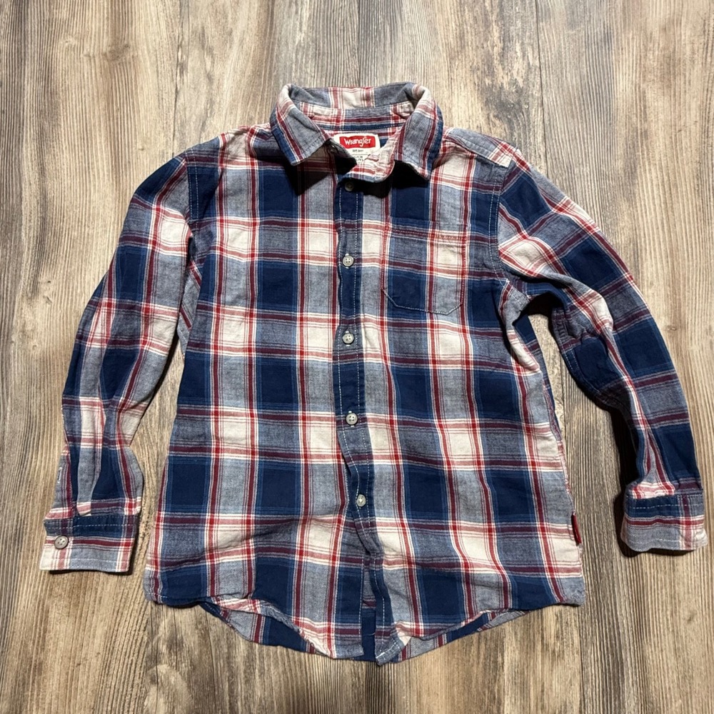 Wrangler Button Down Shirt Blue Red Plaid Western AmericanA